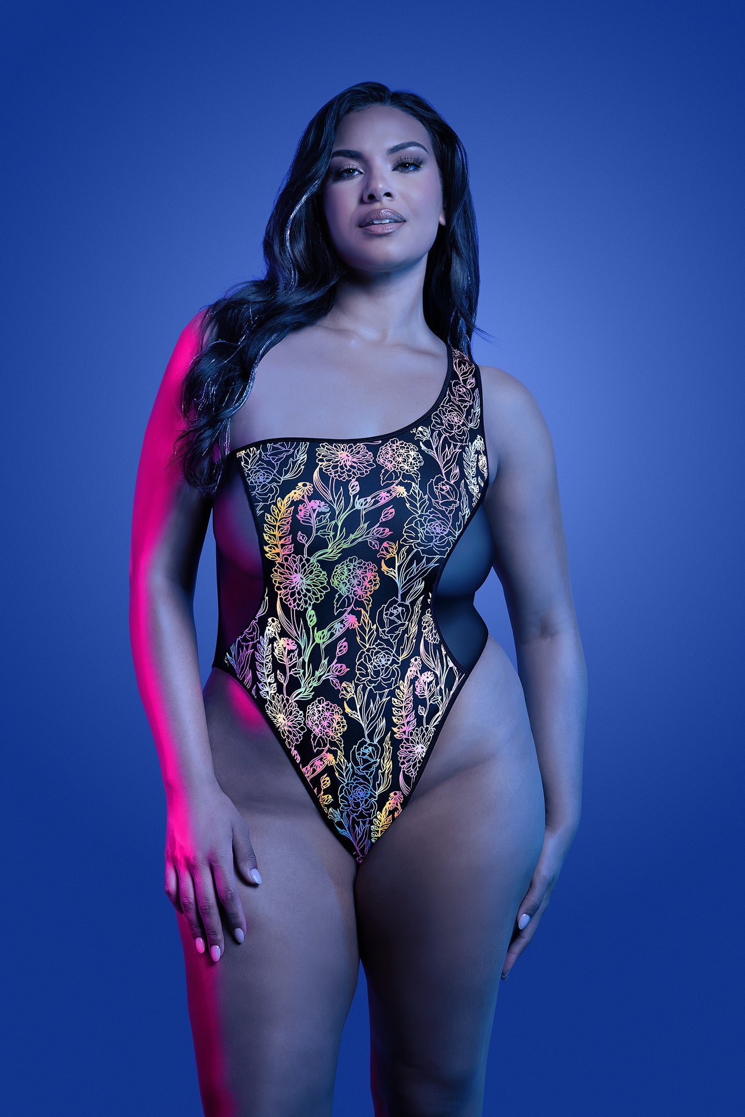 FL-GL2543 LUMINESCENT Flash reflective floral print one-shoulder teddy