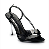 JEWEL12 Ladies Black Sandals with Diamante Details