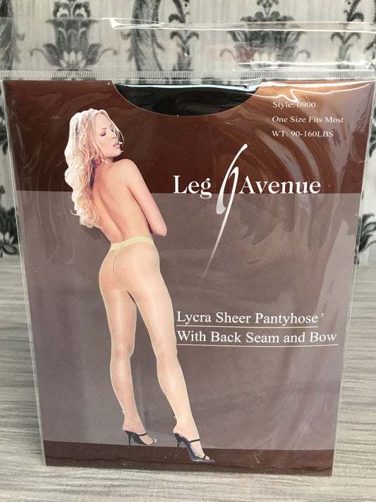 LA0900 Black Leg Avenue Sheer Pantyhose With Back Seam And Bow&nbsp;