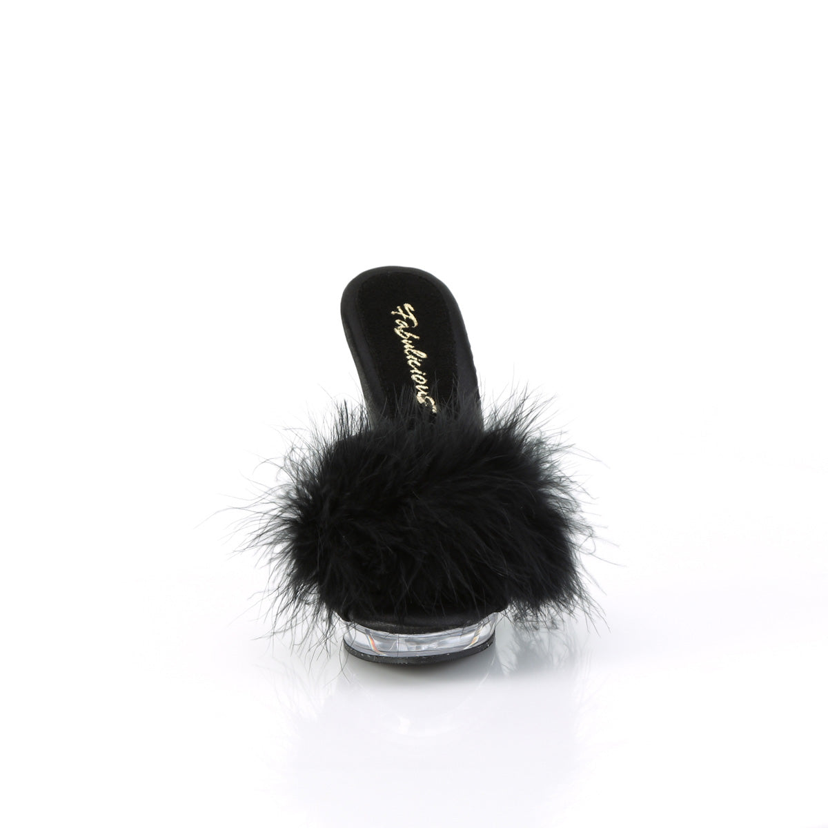 LIP-101-8 Fabulicious 5 Inch Heel Black Satin Marabou Sexy Shoes