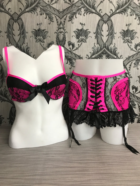 RV-PU835 Lace Lingerie Mini Skirt Set with Bra Top