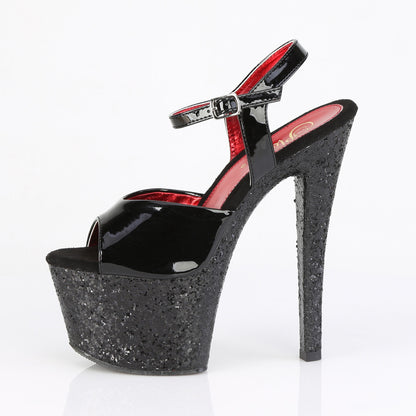 SKY-309 Pleasers 7 Inch Heel Black Glitter Pole Dancer Platform Shoes