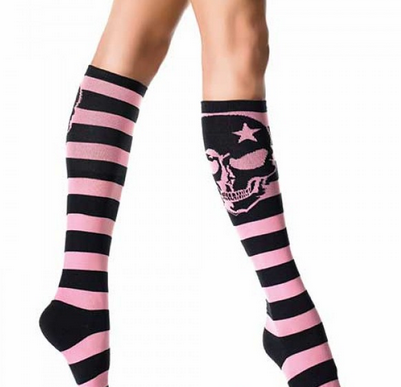 LA5573 Leg Avenue Pink Skull Knee High Socks