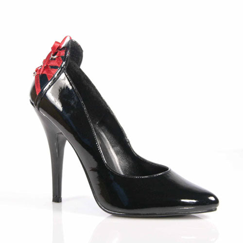 SEDUCE-427 Black Patent Stiletto Heel Shoes with Red Ribbon Details