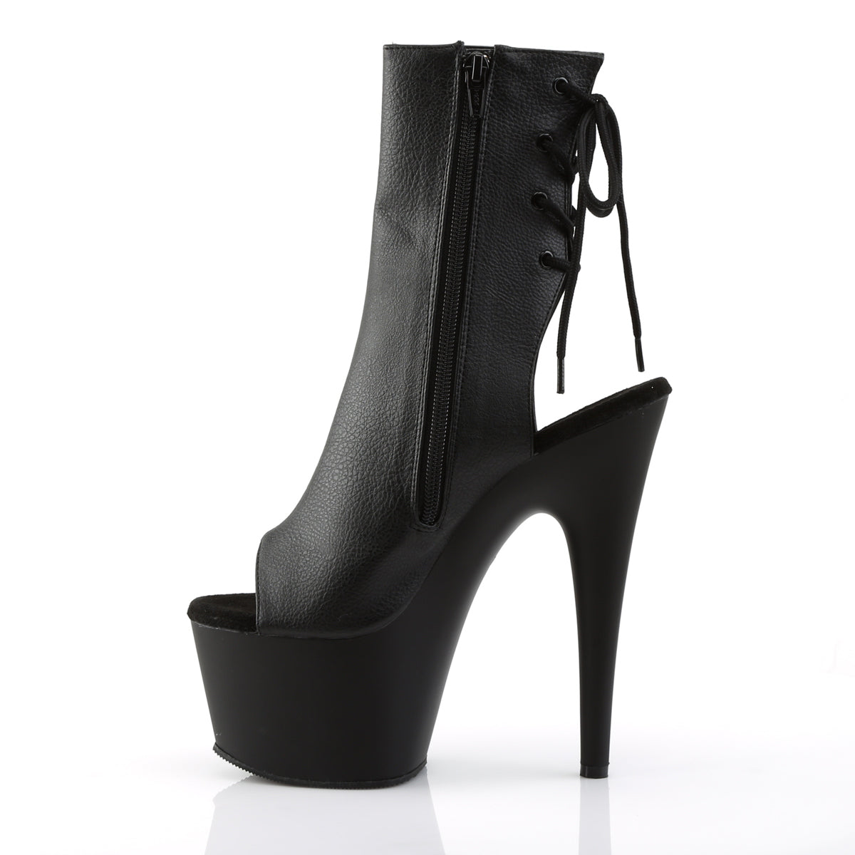 ADORE-1018 Pleasers 7 Inch Heel Black Strippers Open Toe Ankle Boots
