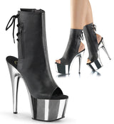 Adore-1018 Pleasers Tacón de 7 pulgadas Strippers Black Stripper Plataforma de cromo plateado Botas de tobillo