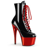 Adore-1020 Pleaser 7 "Patente negra Patente Black Dance Red Chrome Plataforma Botas de tobillo