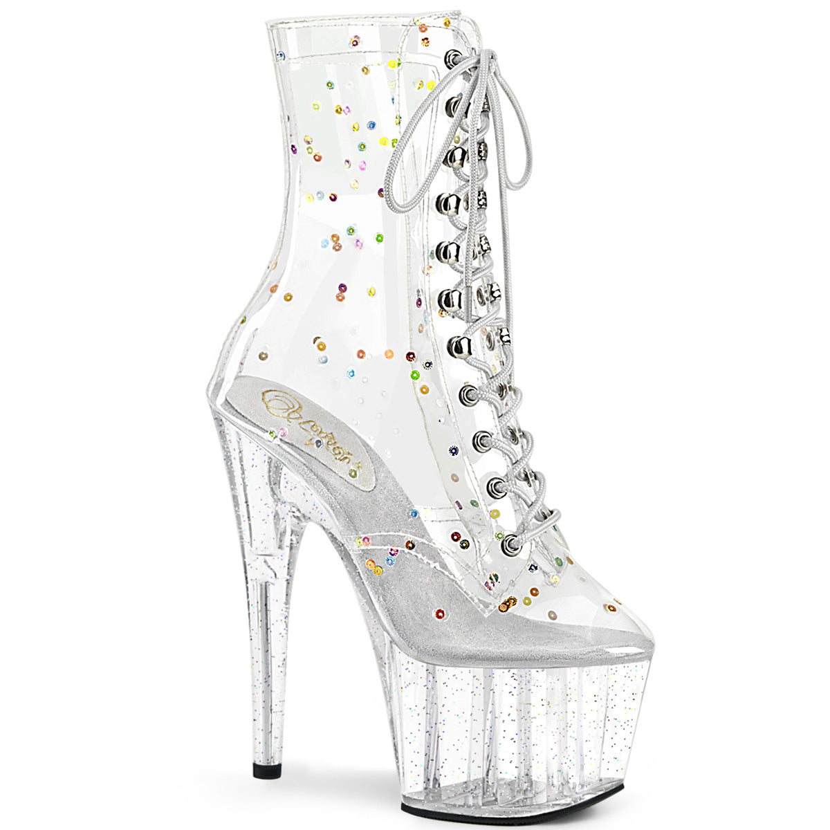 Adore-1020C-2 Pleaser Clear Glitter Lace Up Pole Dance Boots