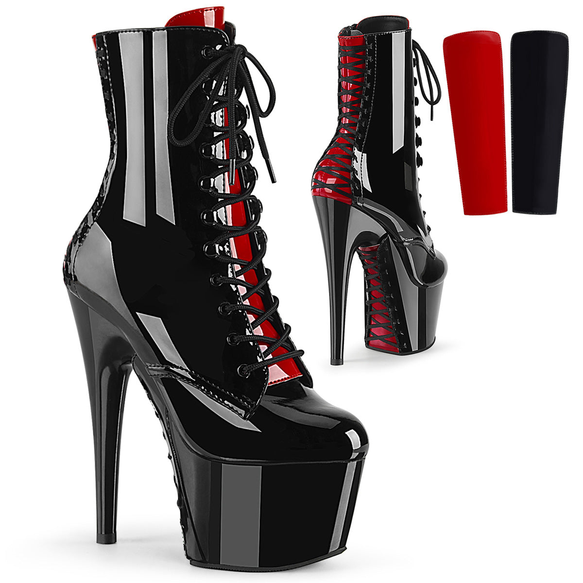 Black Red 7 Inch Pole Dancing Ankle Boots -  Pleaser ADORE-1020FH
