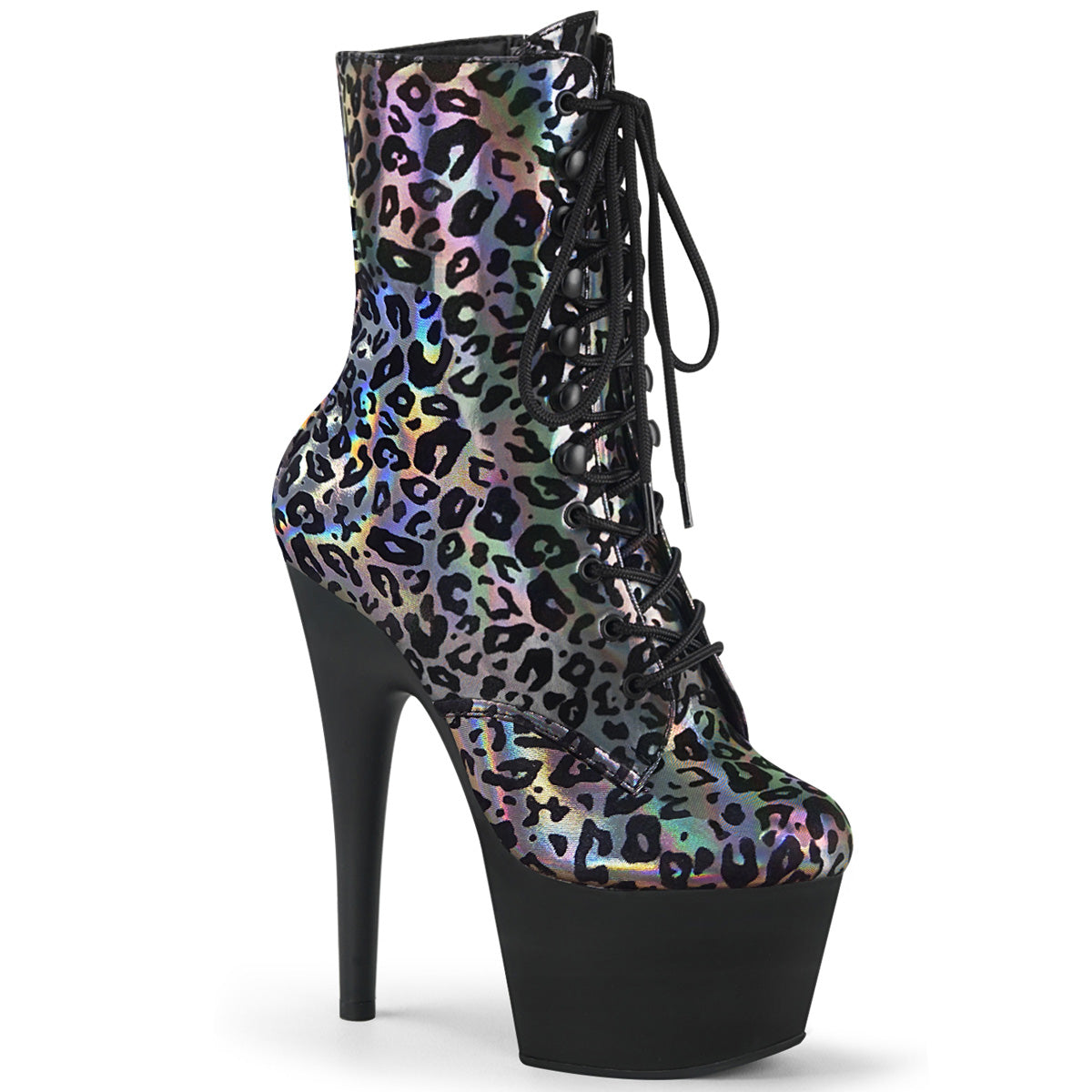 Pewter Leopard Print 7 Inch Fetish Platform Ankle Boots -  Pleaser ADORE-1020LP