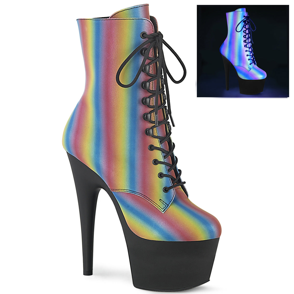Adore-1020RFL-02 PLEASERS PLATAPATURA Zapatos (tacones de baile exóticos) Botas de tobillo Pleasers