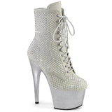 Adore-1020RM Pleasher Silver Bling Lace Up Cizme de gleznă cu platforme de sclipici
