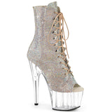 ADORE-1021C-RS Pleaser Silver Bling Lace Up Front Peep Toe Ankle Boots