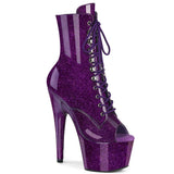 Adore-1021GP Pleaser Purple Glitter Lace Lace Up Platform Peep Toble Boots