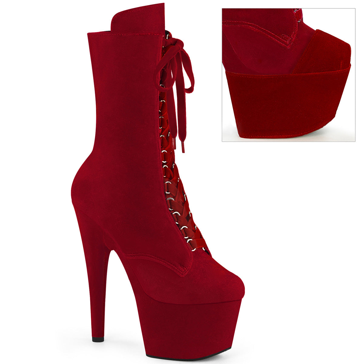 Red 7 Inch Exotic Dance Ankle Boots -  Pleaser ADORE-1045VEL