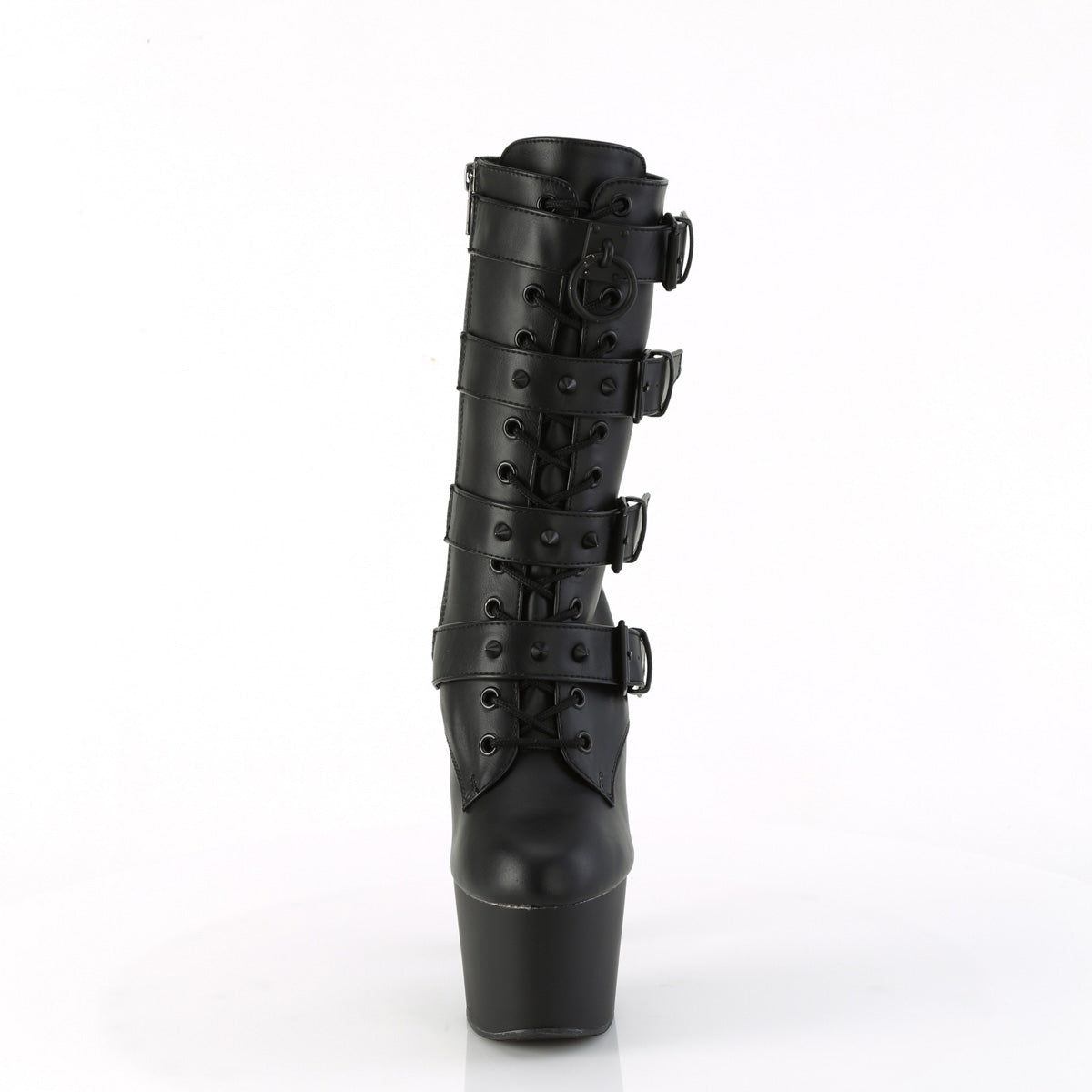 Pleaser ADORE-1046 7” Heel Lace-Up Platform Ankle Boots – Studded Buckle Strappy Boots