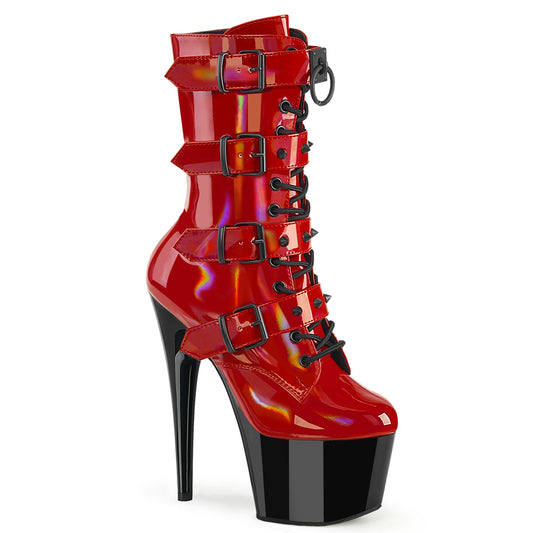 ADORE-1046TT Pleaser Fetish Red Holographic Exotic Dancing Mid-Calf Boots