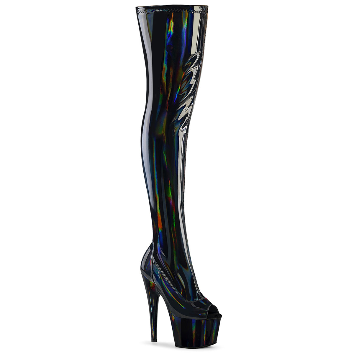 Black Holo 7 Inch Platform Sexy Thigh Boots -  Pleaser ADORE-3011HWR