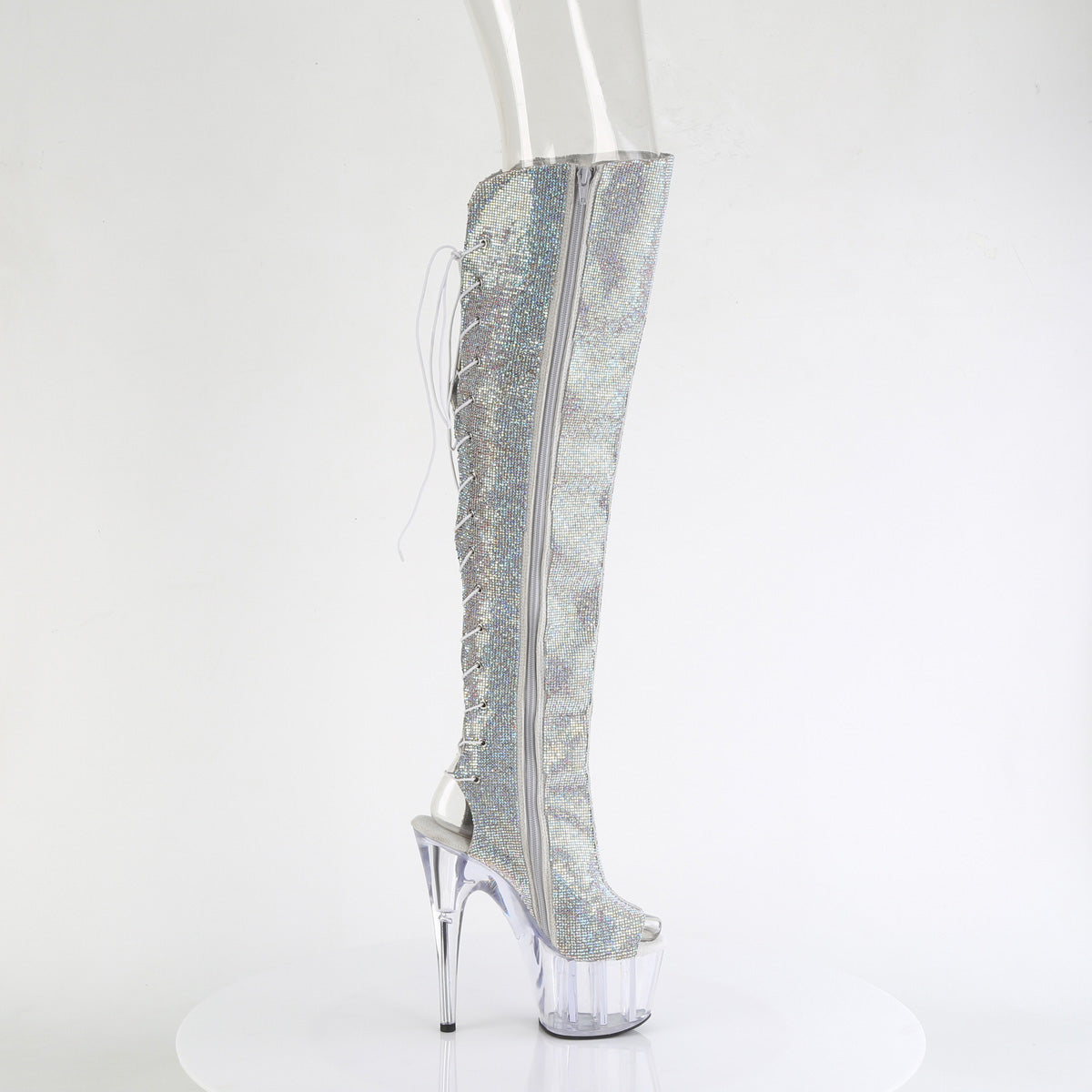 Silver 7 Inch Exotic Dance Thigh Boots -  Pleaser ADORE-3019C-RS