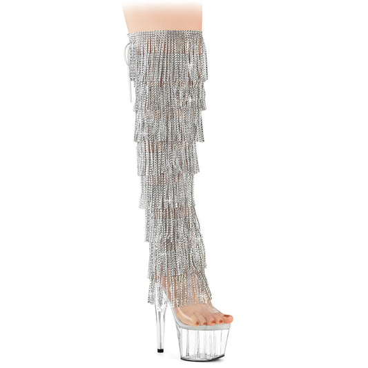 ADORE-3019C-RSF 7 Inch Heel Silver Fringes Pole Dancing Thigh Highs