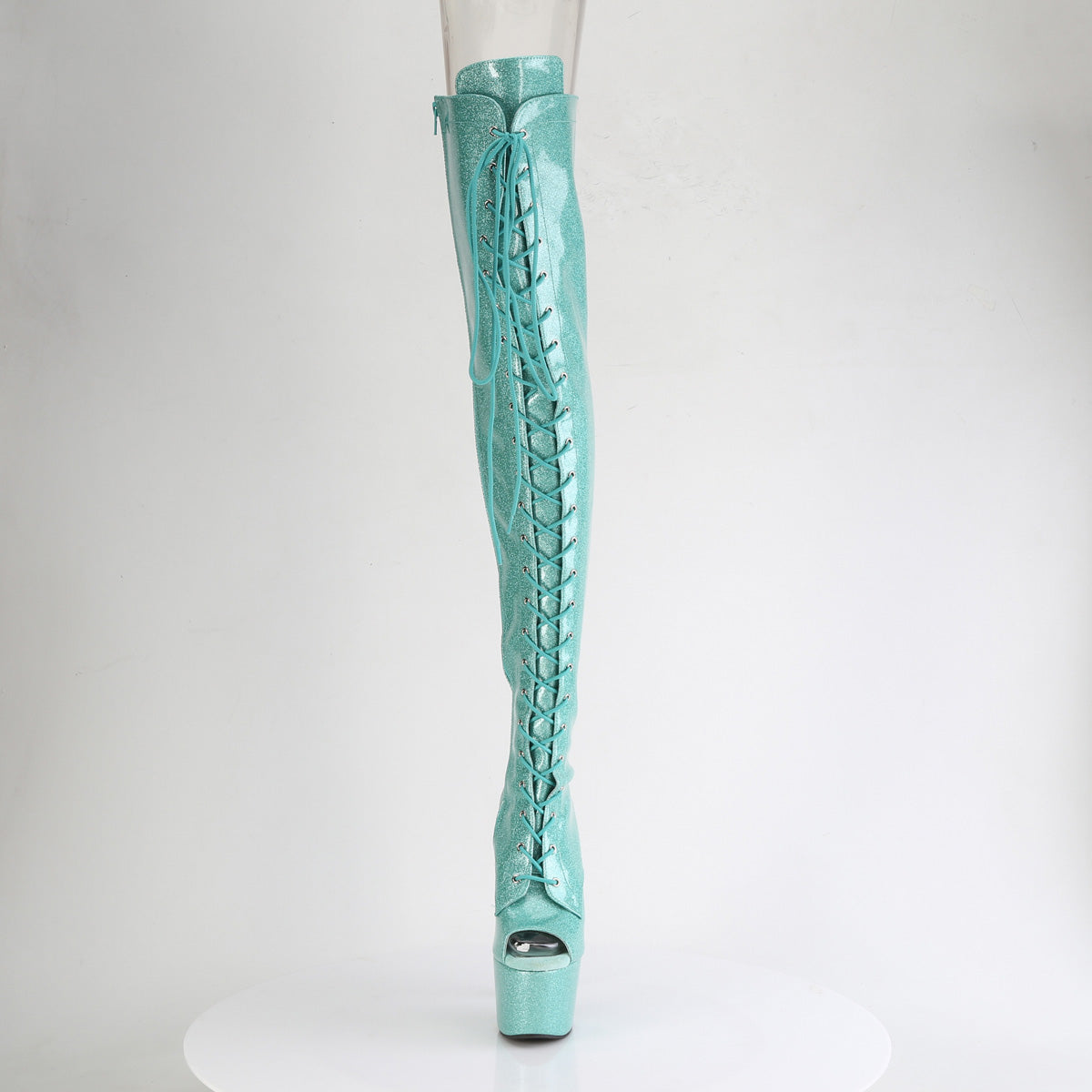 ADORE-3021GP Pleaser Aqua Glitter Pole Dancing Thigh High Boots