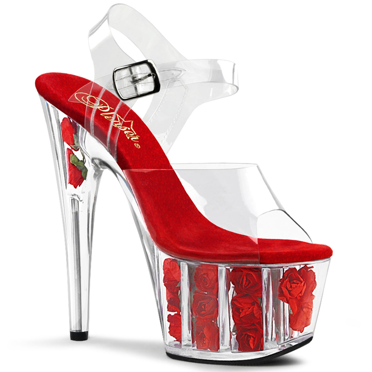 Red Flowers 7 Inch Strippers Platform Shoes -  Pleaser ADORE-708FL