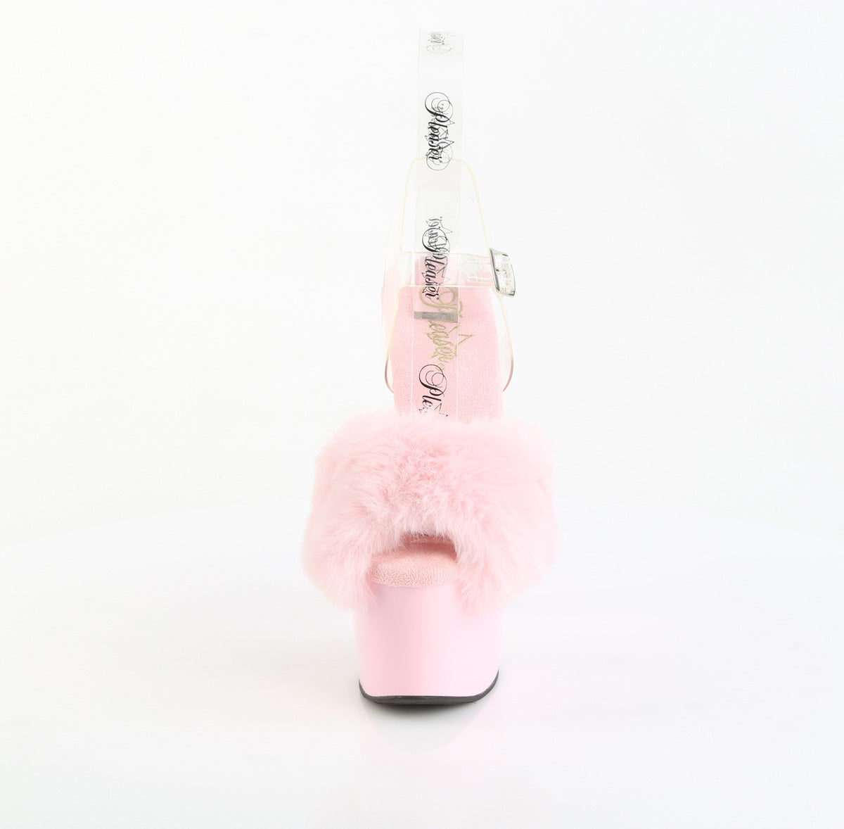 Pleaser ADORE-708FUR Baby Pink 7” Fur Platform Ankle Strap Sandals – Fluffy Peep Toe Heels