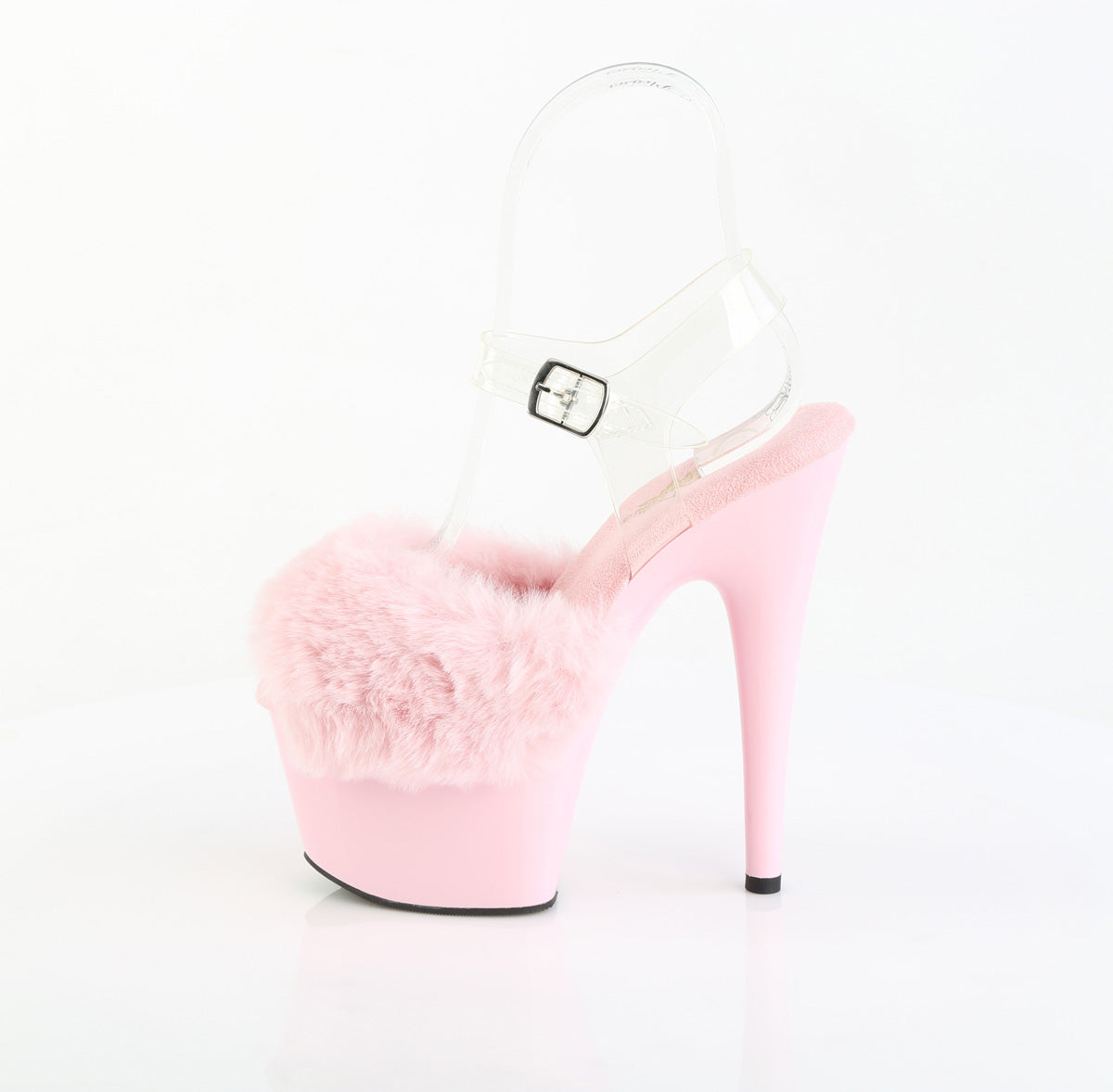 Pleaser ADORE-708FUR Baby Pink 7” Fur Platform Ankle Strap Sandals – Fluffy Peep Toe Heels