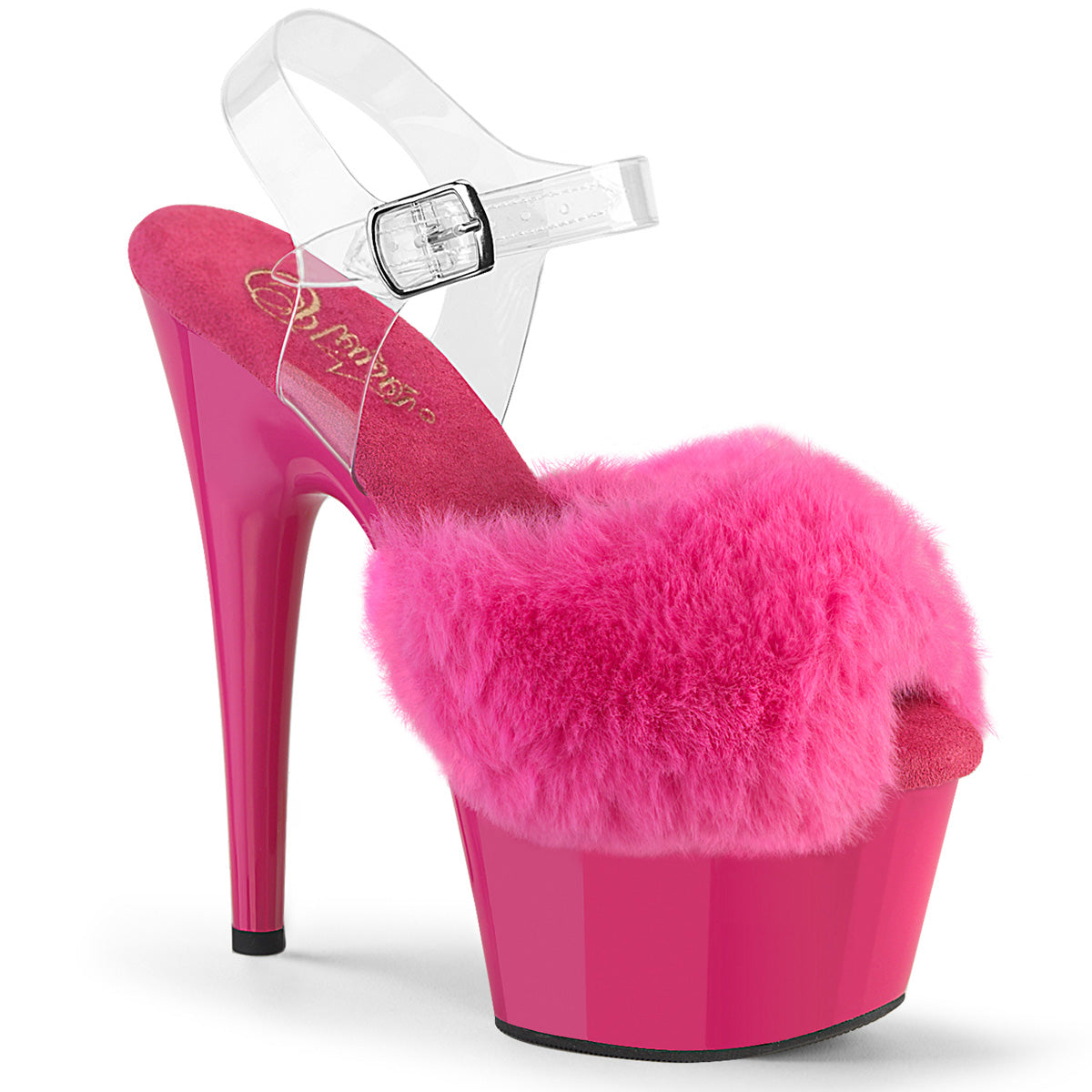 Pleaser ADORE-708FUR Hot Pink 7” Heel  Sandals – Fluffy Peep Toe Statement Heels