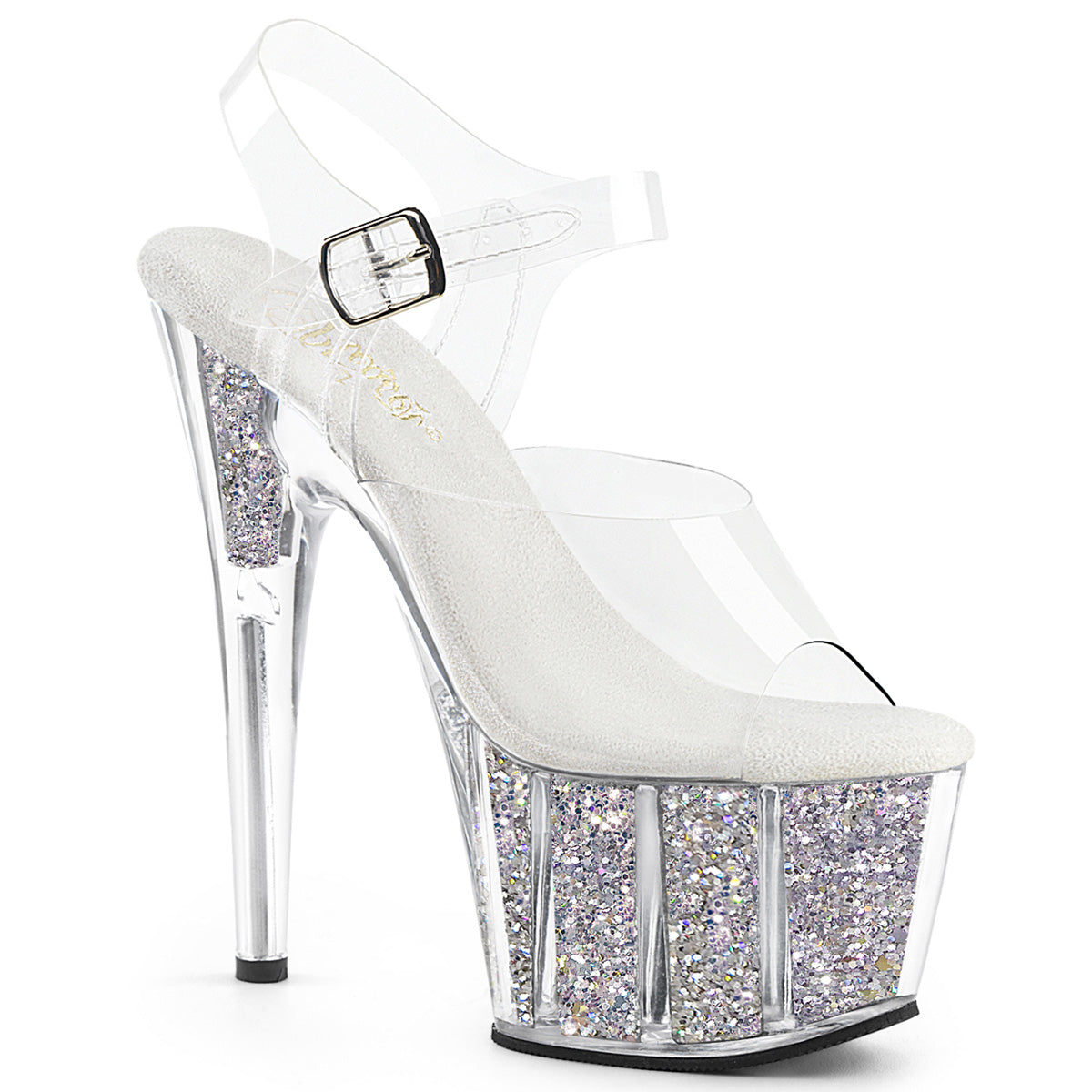Silver Multi Glitter Inserts 7 Inch Lap Dance Platform Shoes -  Pleaser ADORE-708G