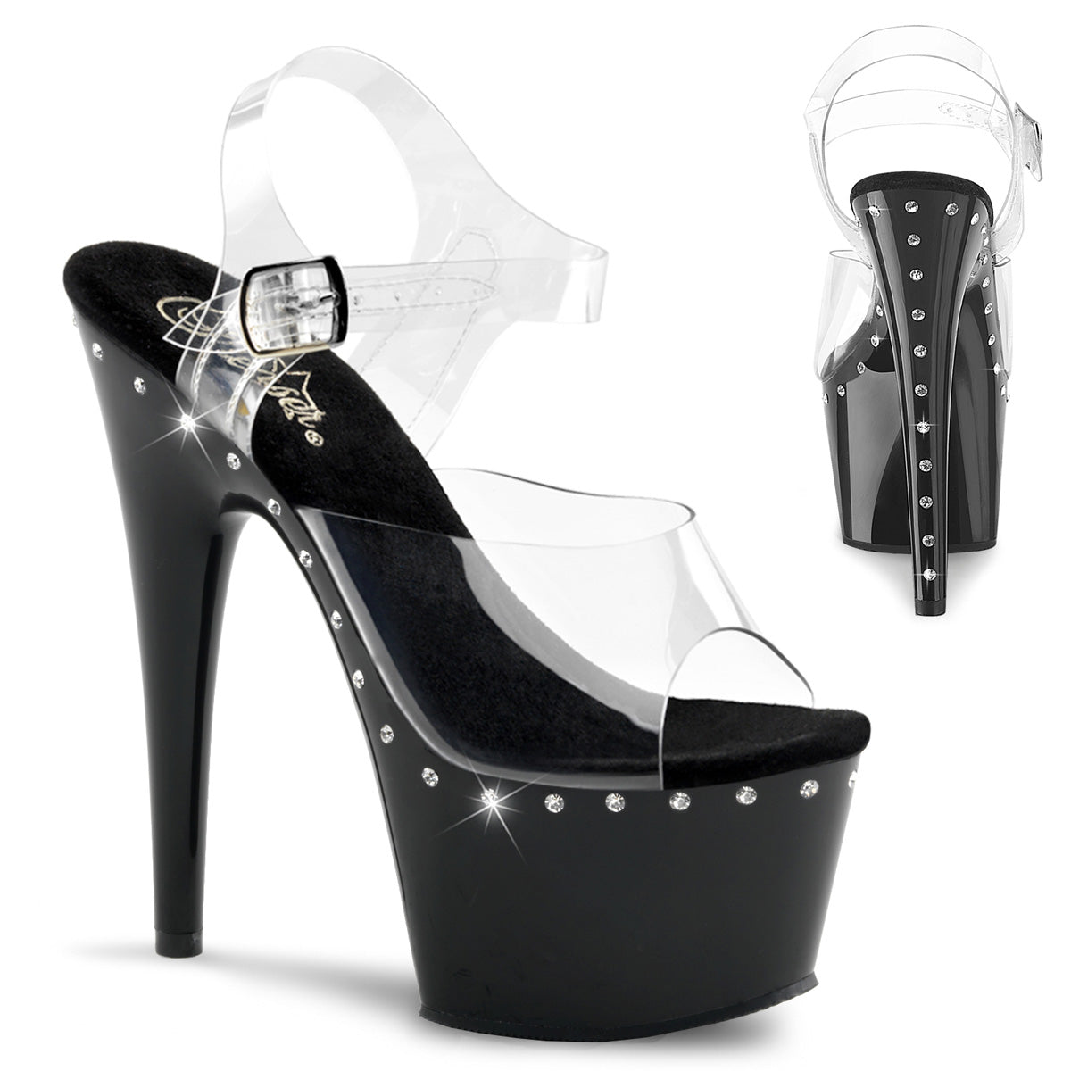 Clear Black 7 Inch Strippers Platform Shoes -  Pleaser ADORE-708LS