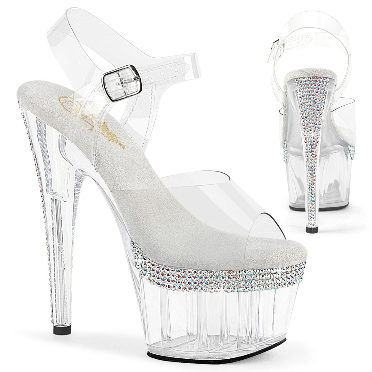 ADORE-708PHRS Pleaser New Exotic Dancing Shoes Clear with Bling