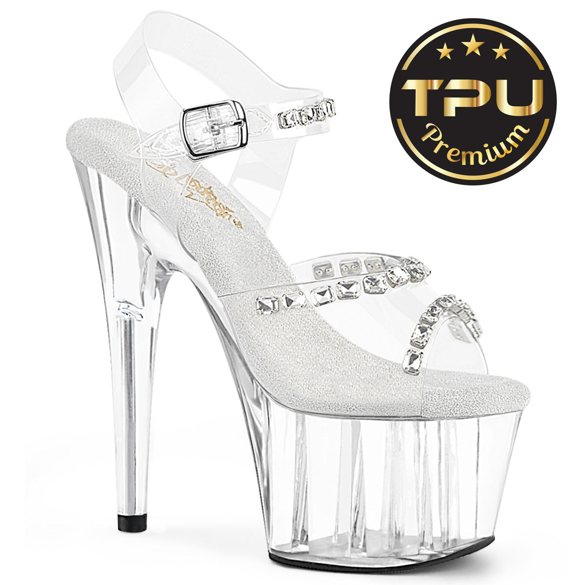 ADORE-708PREM-STN Pleaser Glass Crystal Rhinestone Ankle Strap Platform Heels
