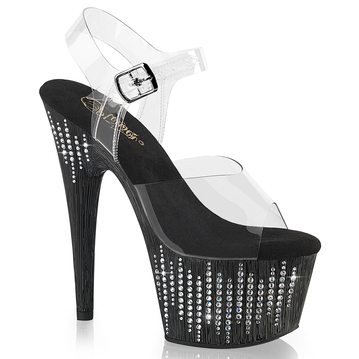 Clear Black 7 Inch Pole Heels Platform Shoes -  Pleaser ADORE-708WFRS