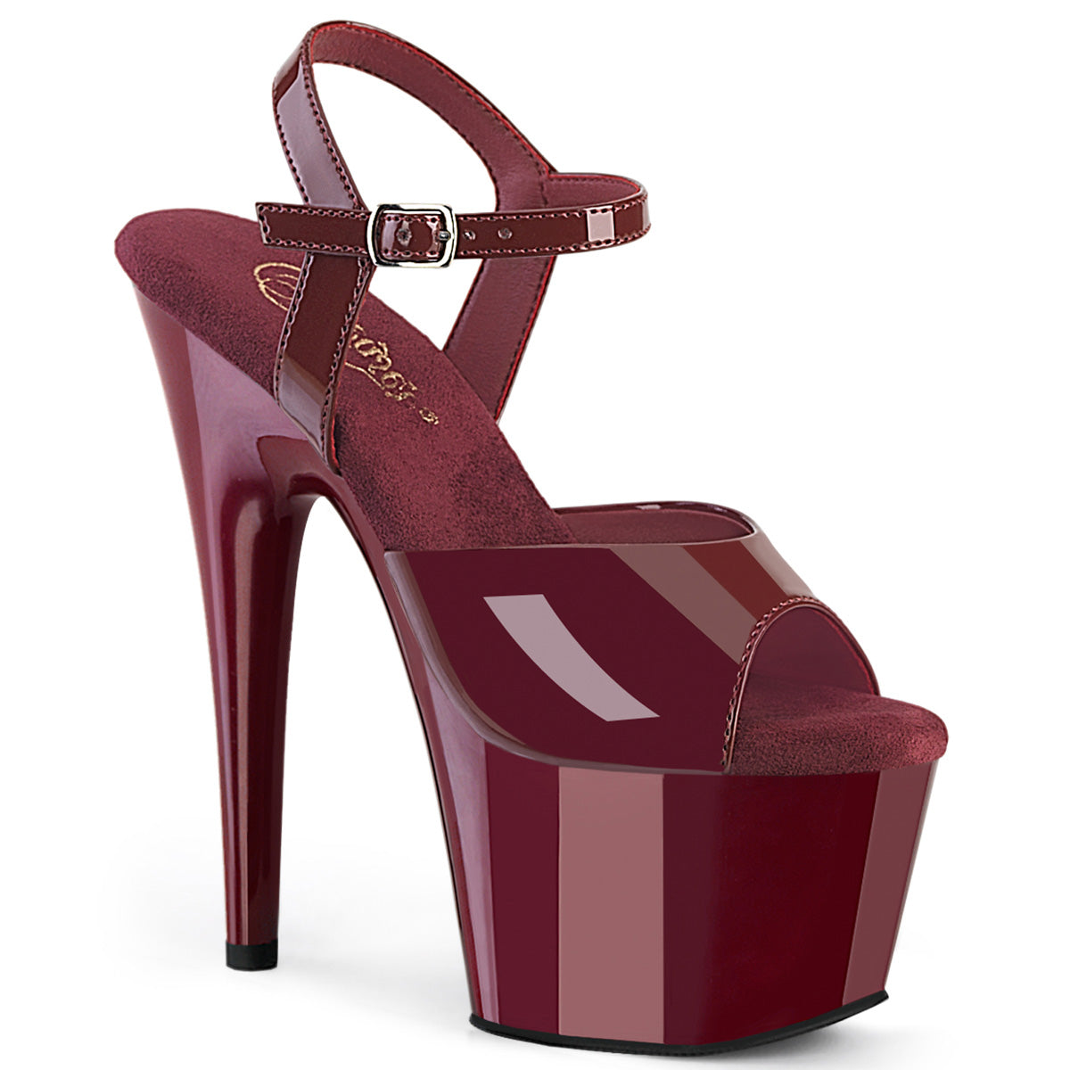 ADORE-709 Pleaser Ankle Strap Burgundy Patent Platform Heels
