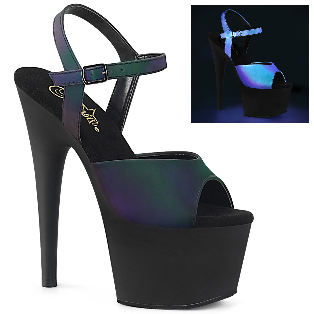 Green Multi Reflective 7 Inch Pole Dancing Platform Shoes -  Pleaser ADORE-709REFL