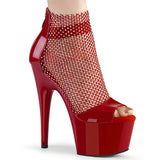 ADORE-765RM Pleasers Red Patent Platform Exotic Dancing Bling Mesh Heels