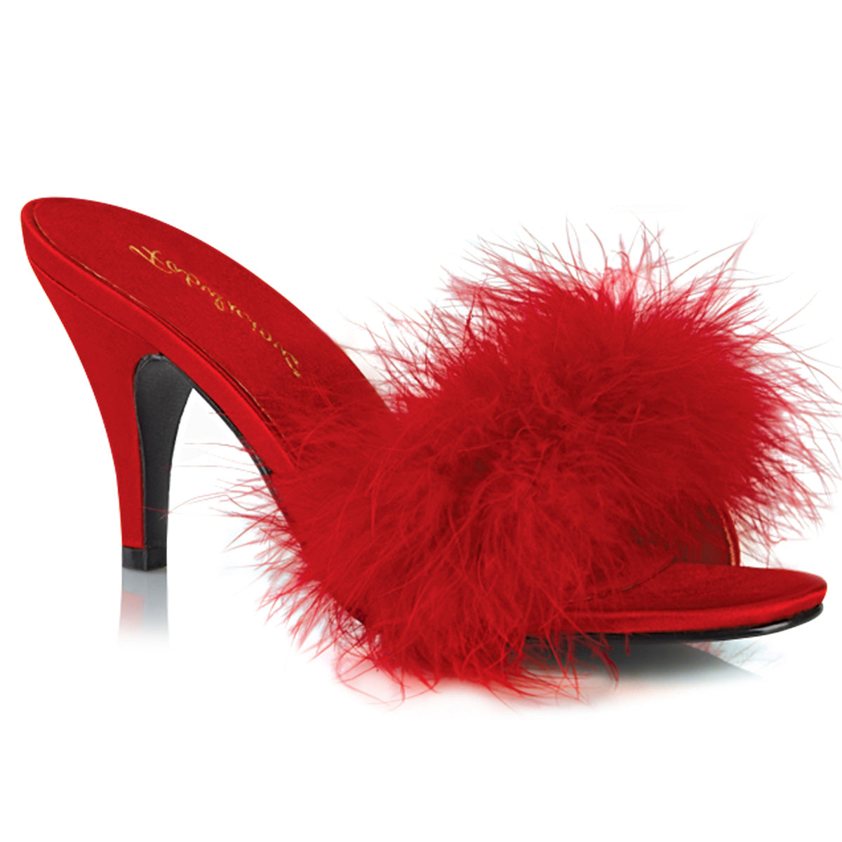 Amour-03 Fabulicioso tacón de 3 pulgadas Red Marabou Fur Shoes Sexy