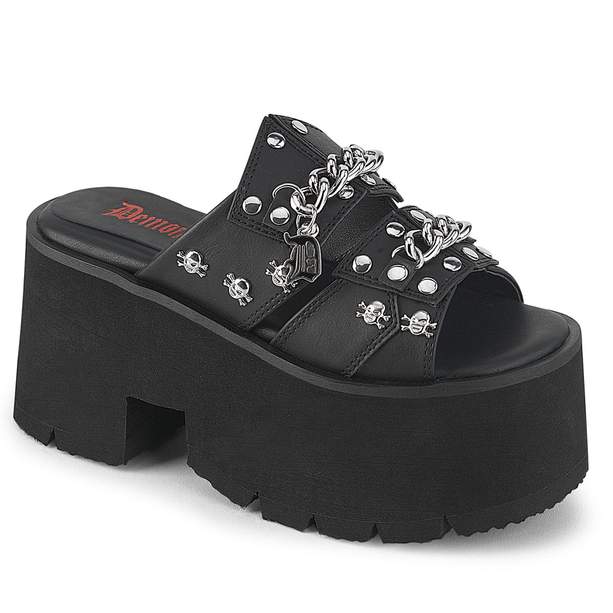 Ashes-08 Demonia Blk Vegan Leather Alternative Footwear Platform Sandalen
