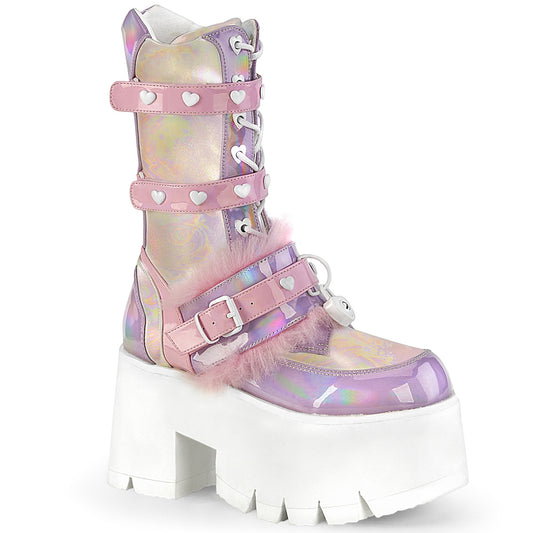 ASHES-120 Demoniacult Alternative Footwear Holographic Calf High Platform Boots