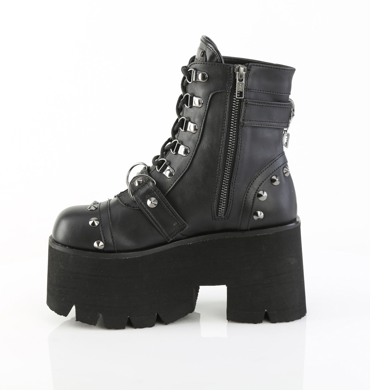 ASHES-52 Demonia Blk Vegan Leather Alternative Footwear Chunky Ankle Boots