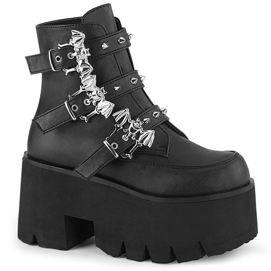 ASHES-55 Demoniacult Alternative Footwear Bat Detail Chunky Platform Ankle Boots