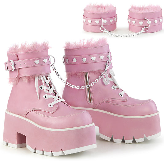 ASHES-57 Demoniacult Alternative Footwear Pink Chunky Platform Ankle Boots