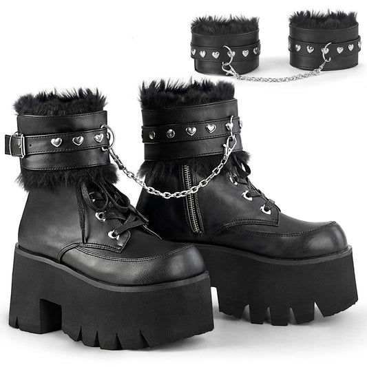 ASHES-57 Demoniacult Alternative Footwear Black Women's Chunky Platform Ankle Boots