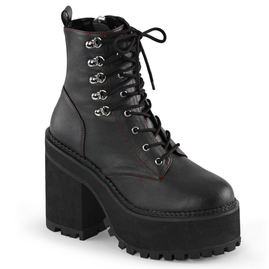 ASSAULT-100 Demoniacult Alternative Footwear Women'sBlack Lace Up Chunky Ankle Boots