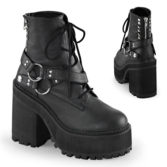 ASSAULT-101 Demoniacult Alternative Footwear Women's Lace Up Black Chunky Ankle Boots