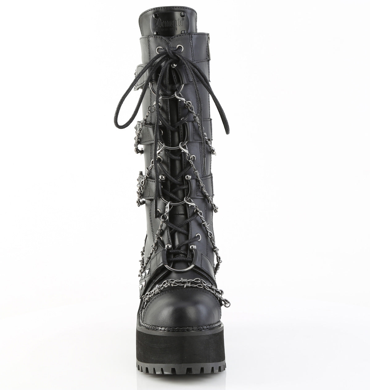 ASSAULT-117 Demonia Blk Vegan Leather Alternative Footwear Knee High Chunky Boots