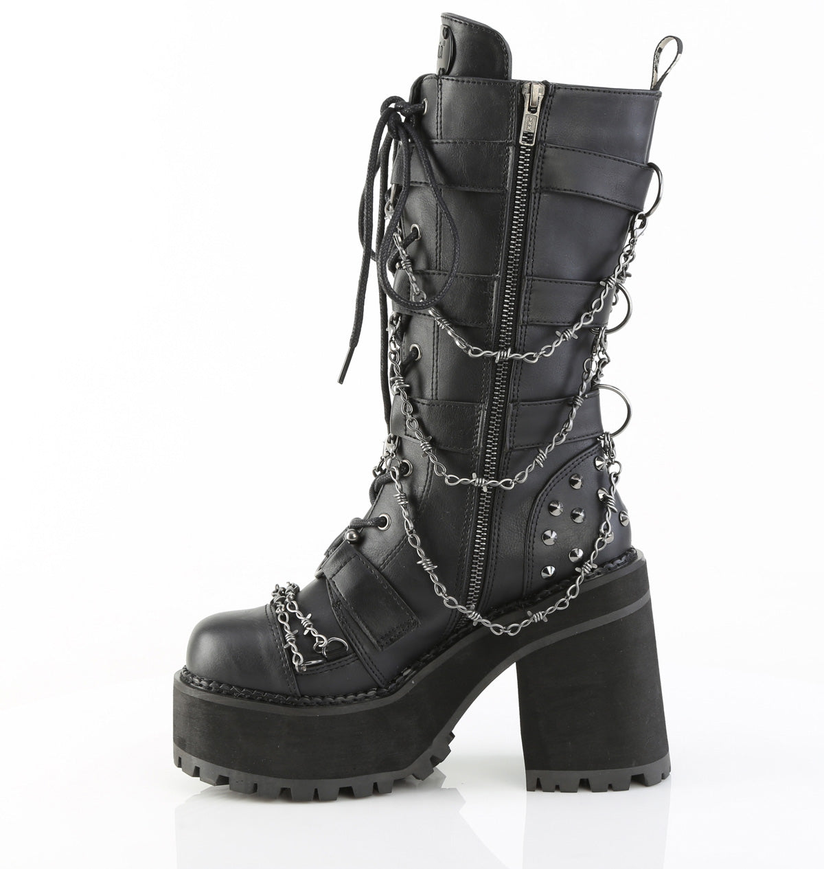 ASSAULT-117 Demonia Blk Vegan Leather Alternative Footwear Knee High Chunky Boots