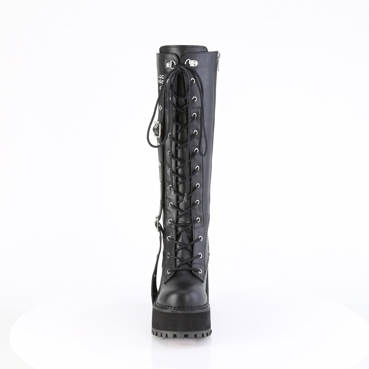 ASSAULT-218 DemoniaCult Women's Alternative Fashion Lace Up Black Knee High Boots