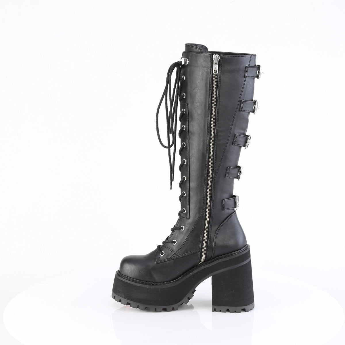 ASSAULT-218 DemoniaCult Women's Alternative Fashion Lace Up Black Knee High Boots